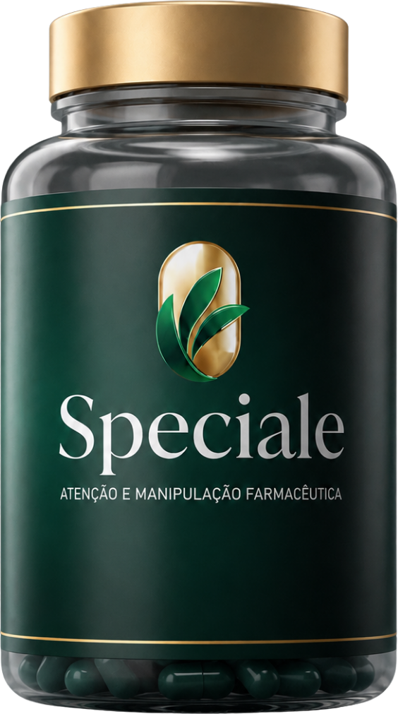 Frasco de manipulados Speciale em verde profundo com tampa dourada